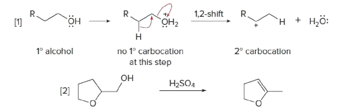 R.
[1]
1,2-shift
R.
он
он
н
+ H,б:
Н
2° carbocation
no 1° carbocation
at this step
1° alcohol
Он
H2SO4
[2]
