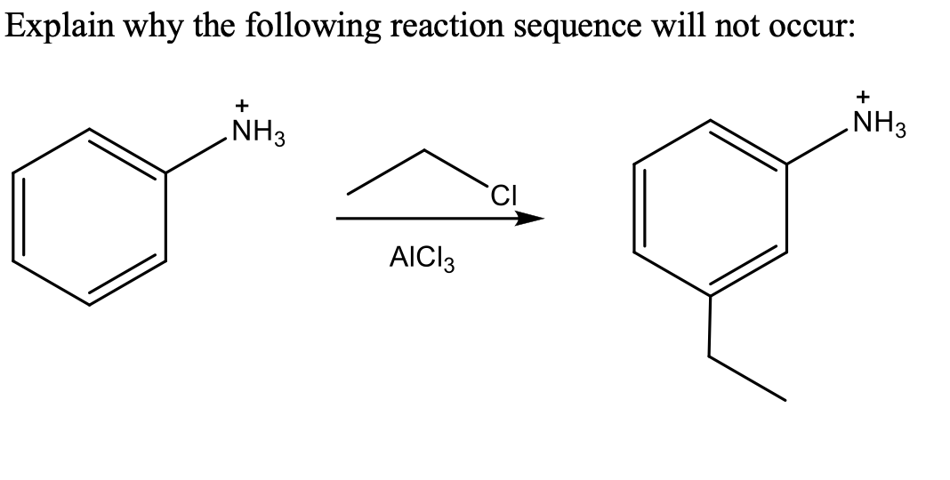Explain why the following reaction sequence will not occur:
+
+
NH3
NH3
AICI3
