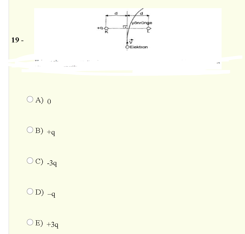 õnrünge
-Q-b+
OElektron
19 -
O A) 0
O B) +q
O C) -39
O D) -4
O E) +3q
. OY
