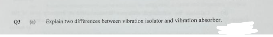 Q3
Explain two differences between vibration isolator and vibration absorber.
E