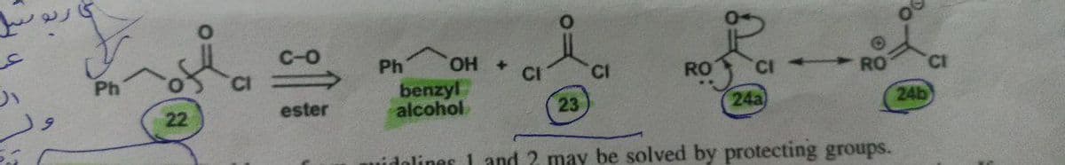 ربوسيل
22
ester
Ph
OH +
CI-
CI
CI
RO
RO
benzyl
alcohol
24a
24b
23
uidelines 1 and 2 may be solved by protecting groups.
CI
