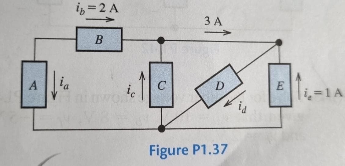 A
la
iz = 2 A
B
ic
C
3 A
D
Figure P1.37
E
|i₂=1 A