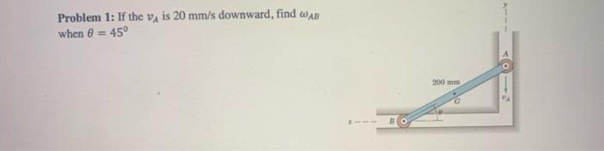 Problem 1: If the v is 20 mm/s downward, find wAB
when e = 45°
200 mm
RO
