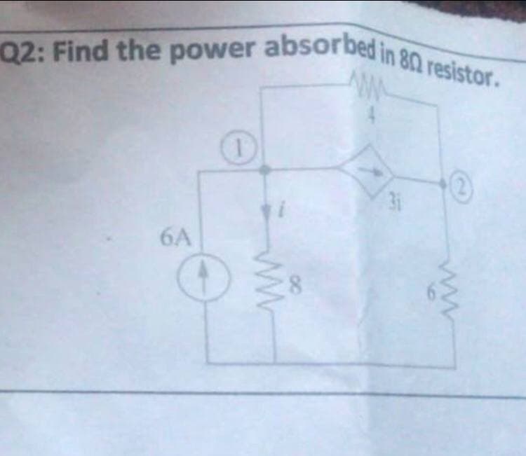 Q2: Find the power absorbed in 80 resistor.
31
6A
