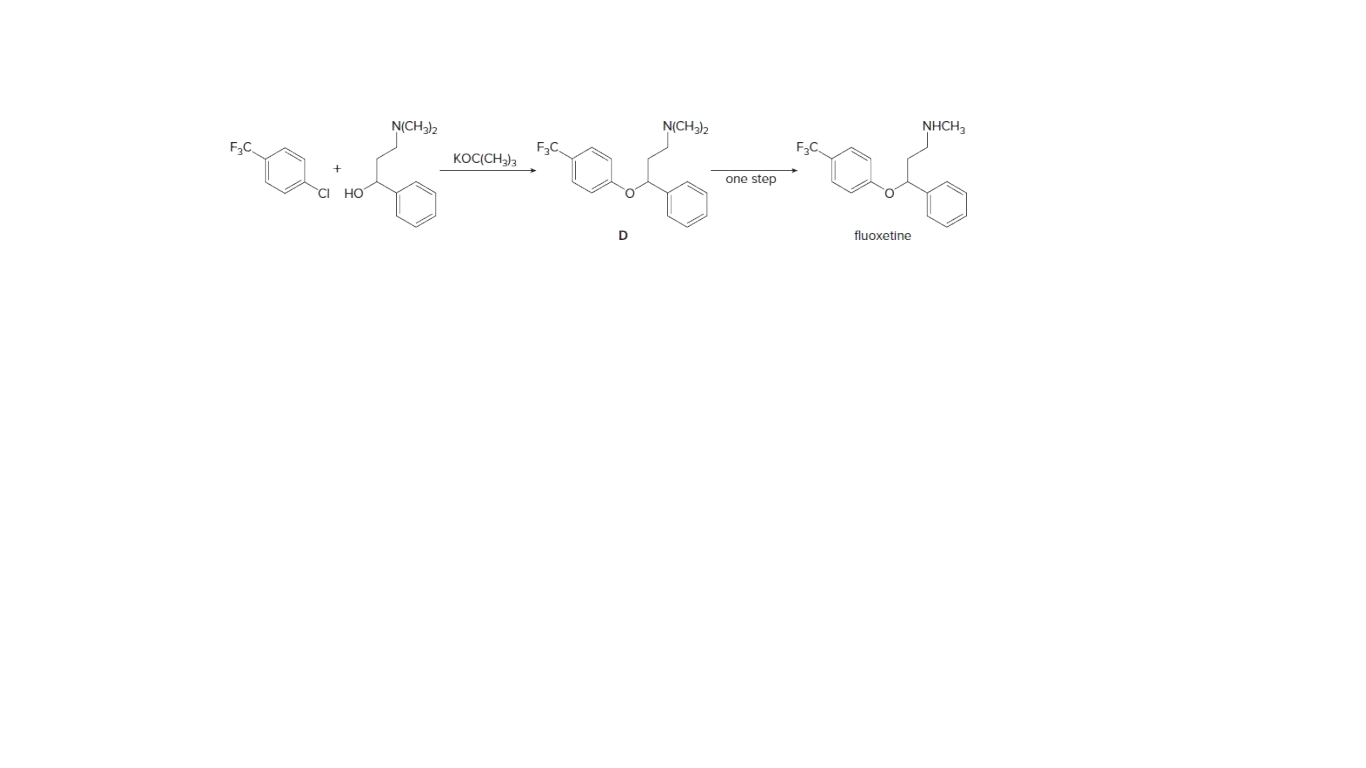 NHCH,
N(CH3)2
N(CH-)2
FC
F3C.
KOC(CH)3
one step
CI HO
fluoxetine
