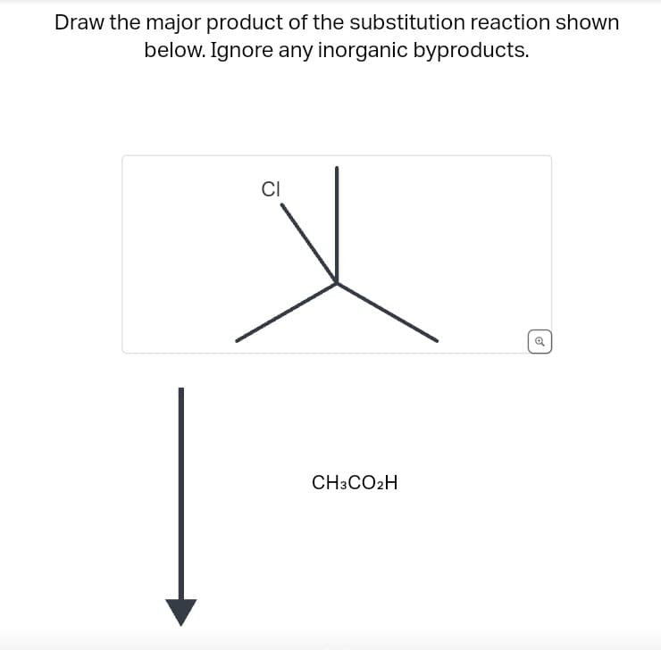 Draw the major product of the substitution reaction shown
below. Ignore any inorganic byproducts.
CI
CH3CO2H