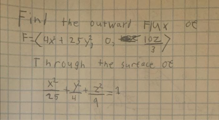 Fin the putward FlUX
F=(4x + 25 0, 1oz
3.
Through the surtace oE
25
4
