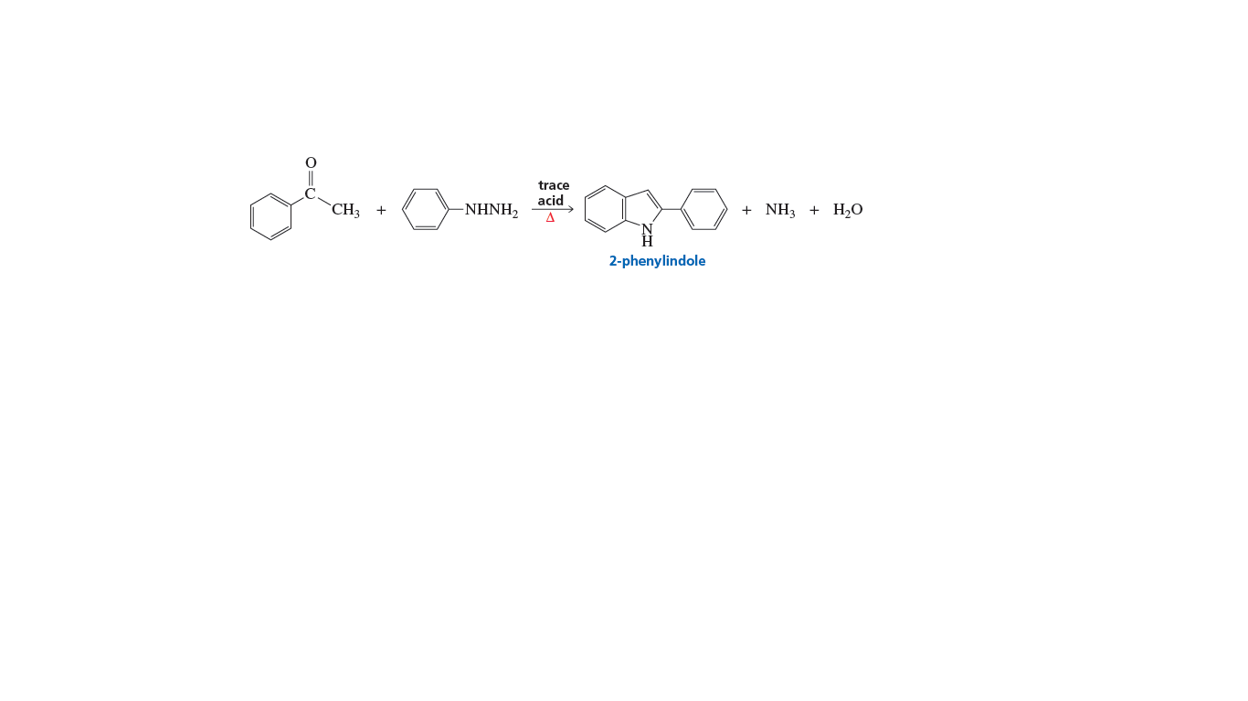 trace
acid
CH; +
- ΝΗΝΗ,
+ NH3
H2O
+
2-phenylindole
