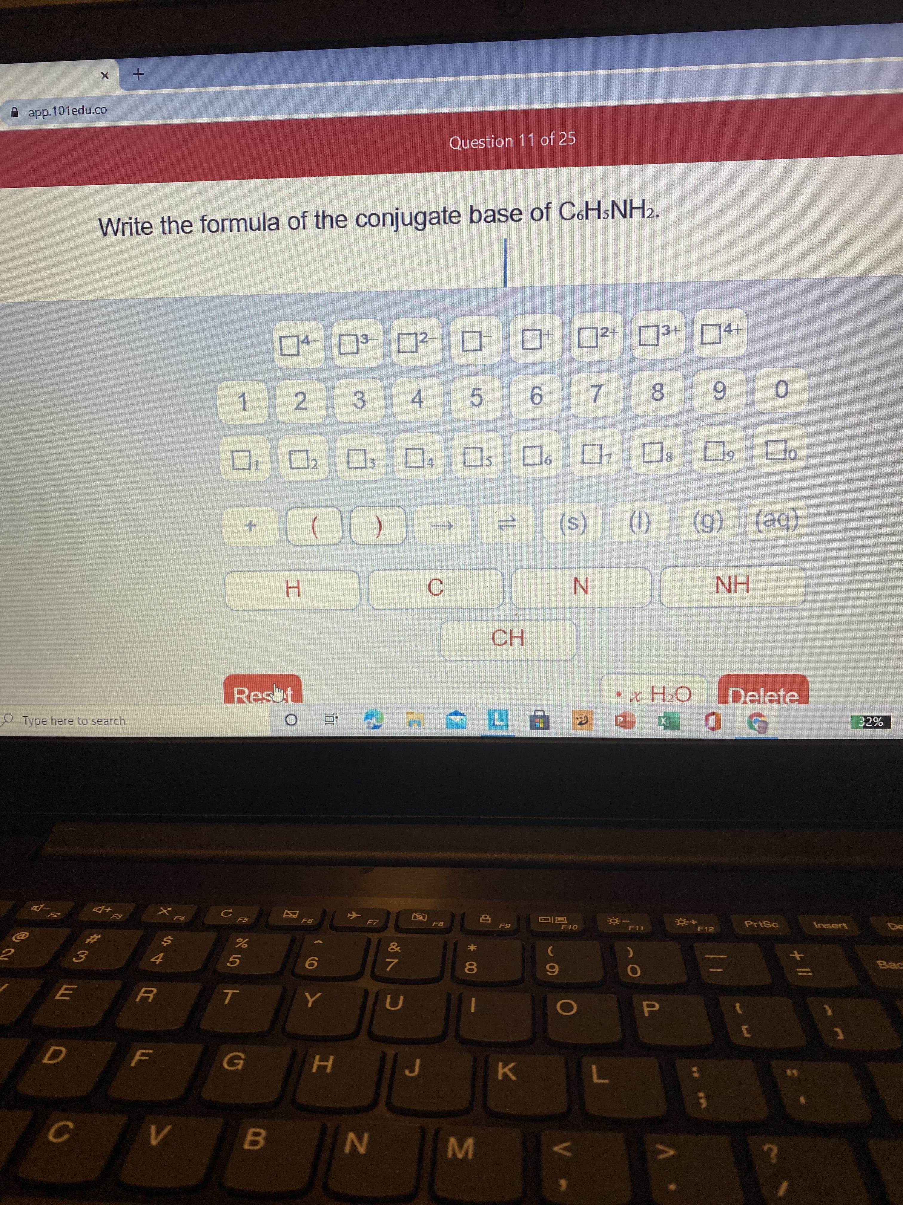 Write the formula of the conjugate base of C6HSNH2.
