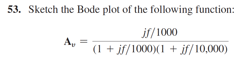 53. Sketch the Bode plot of the following function:
jf/1000
(1 + jf/1000)(1 + jf/10,000)
A₂