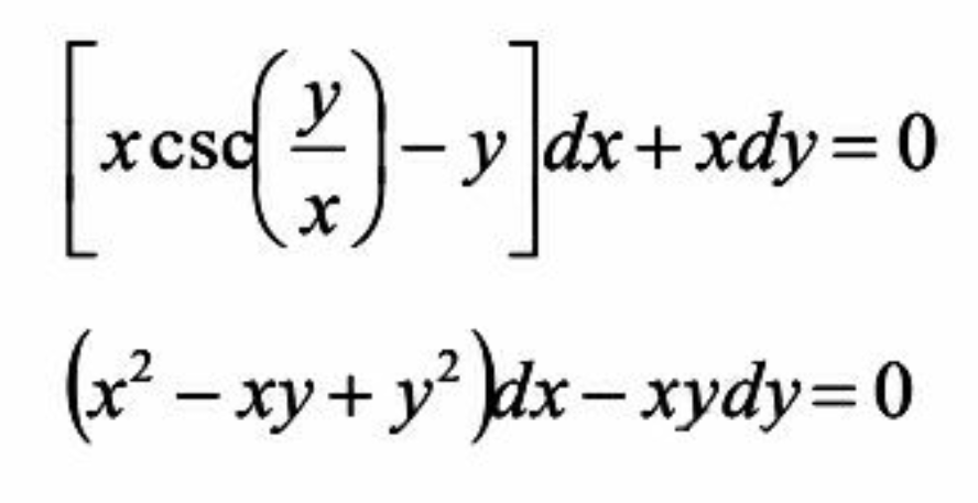 xcsc
{( 2 ) - »]dx +
y y dx+xdy=0
X
(x² − xy + y²)dx−xydy=0