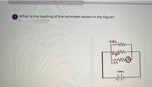 What is the reading of the Ammeter shown in the figure?
0.8A
www
0.4AW
ww
1.1A
Hilt