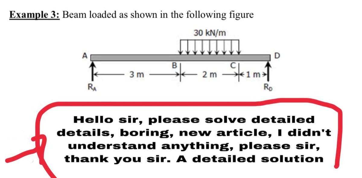 Example 3: Beam loaded as shown in the following figure
30 kN/m
A
3 m
s* 2m
1m
RA
Rp
Hello sir, please solve detailed
details, boring, new article, I didn't
understand anything, please sir,
thank you sir. A detailed solution

