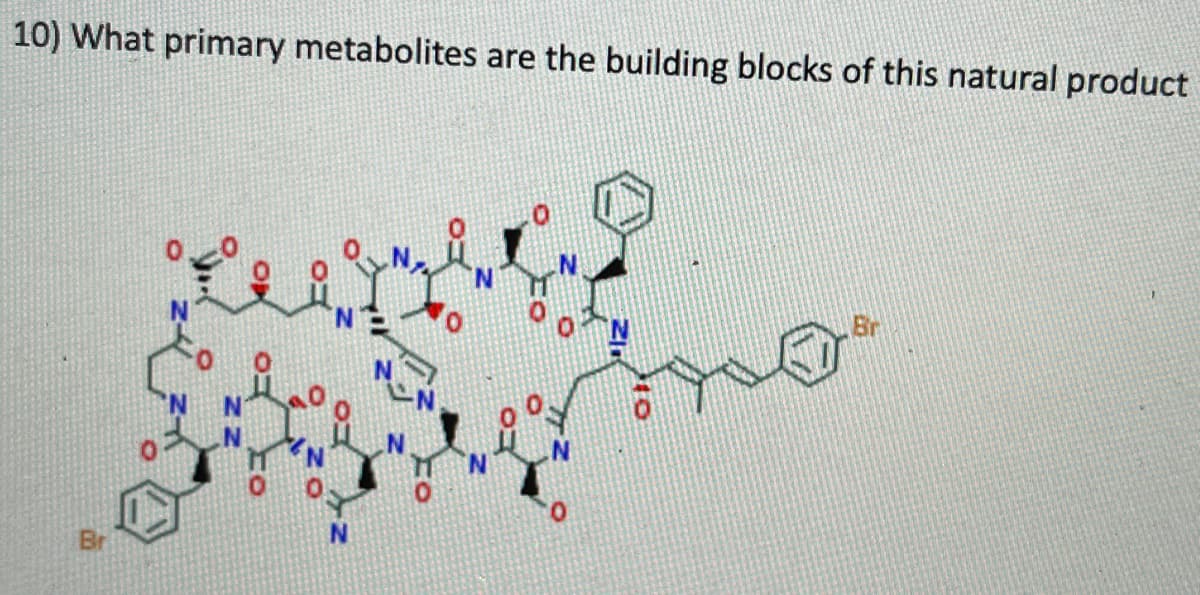10) What primary metabolites are the building blocks of this natural product
Br
Br
