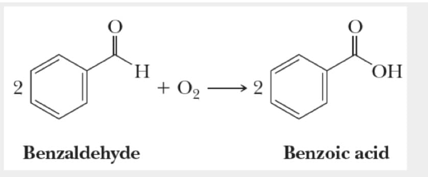 H
2
Benzaldehyde
+ 02 —
OH
Benzoic acid