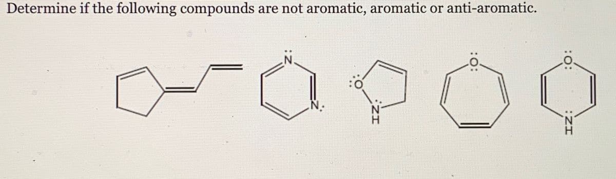 Determine if the following compounds are not aromatic, aromatic or anti-aromatic.
:O:
00
IZ: