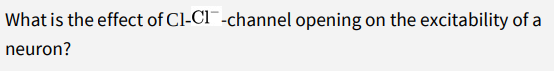 What is the effect of Cl-Cl¯-channel opening on the excitability of a
neuron?
