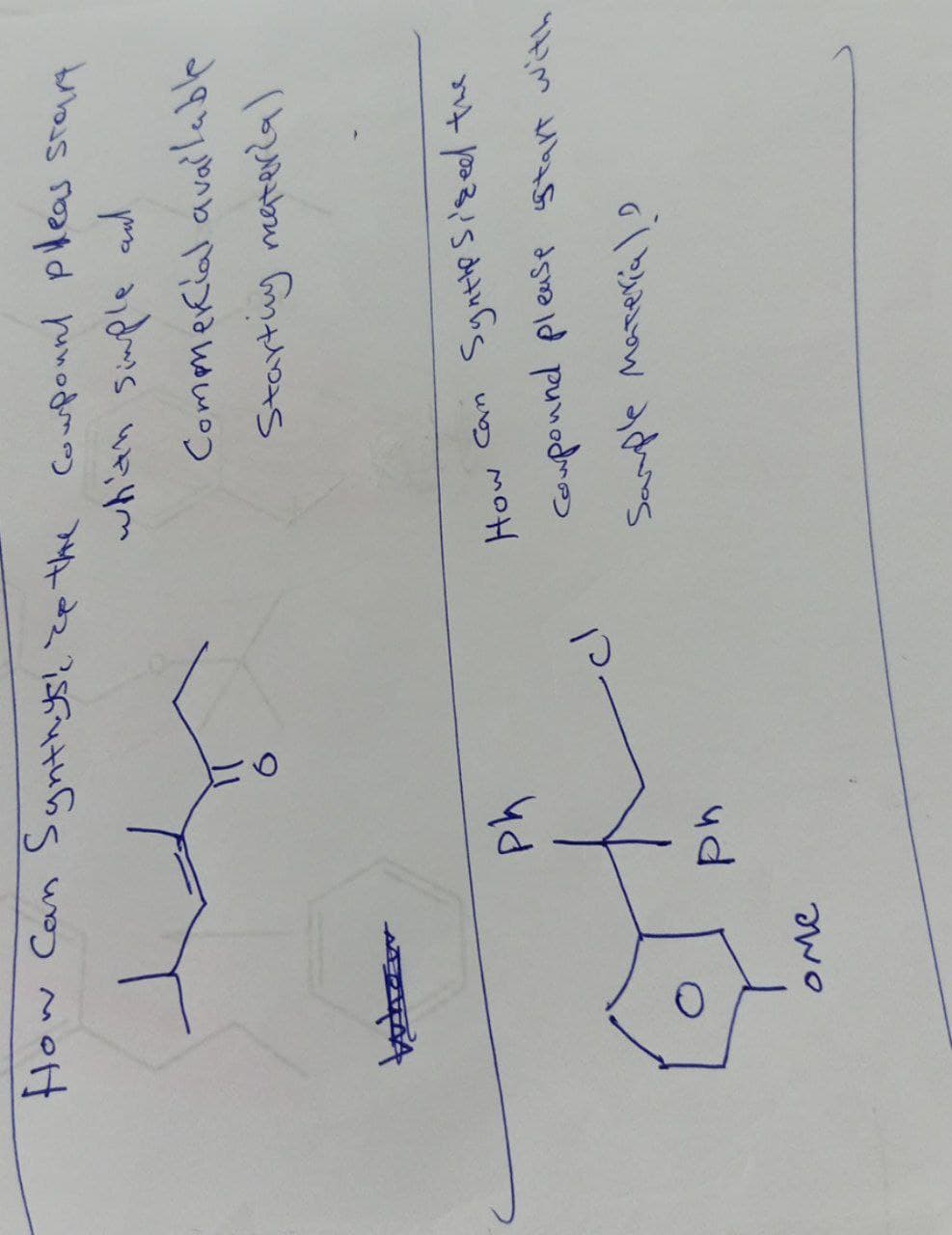How Can Synthys be the compound pleas start
whith simple and
оме
Ph
Ph
cl
Commercial available
Startiy materia)
How Can Synthesized the
Compound please start with
Sample Material?