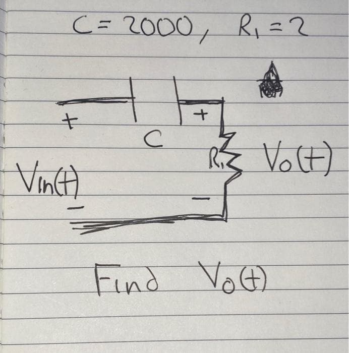C = 2000 R₁ = 2
+
Vin(t)
-
с
+
R₁ Volt)
Find Volt)