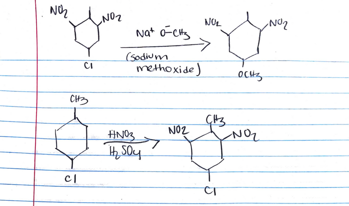 NO2
Nat o=ct
->
(sodium
methoxide)
CI
OCHS
CH3
HN03
NO2
Hi SOy

