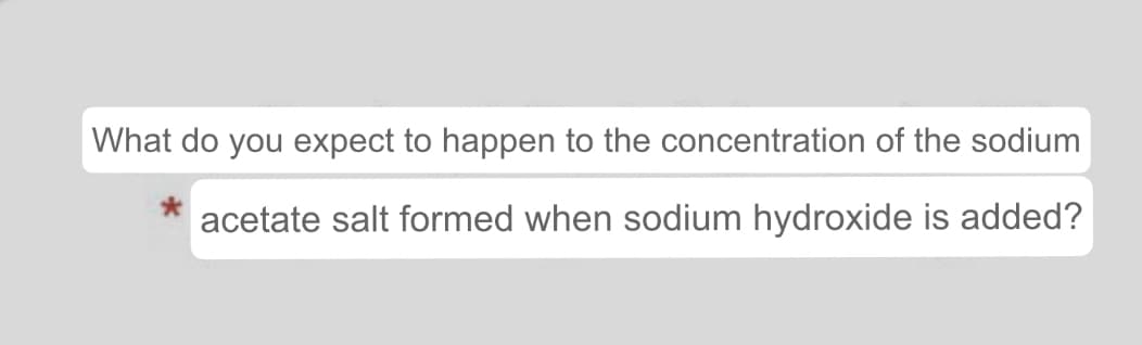What do you expect to happen to the concentration of the sodium
acetate salt formed when sodium hydroxide is added?
