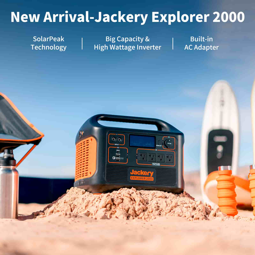 New Arrival-Jackery Explorer 2000
Big Capacity &
High Wattage Inverter
SolarPeak
Built-in
Technology
AC Adapter
DISPLA
Jackery
EXPLORER 2000
