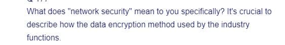 What does "network security" mean to you specifically? It's crucial to
describe how the data encryption method used by the industry
functions.