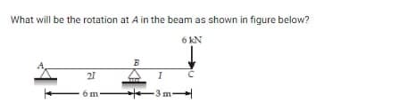 What will be the rotation at A in the beam as shown in figure below?
6 kN
21
B
I
-3m-