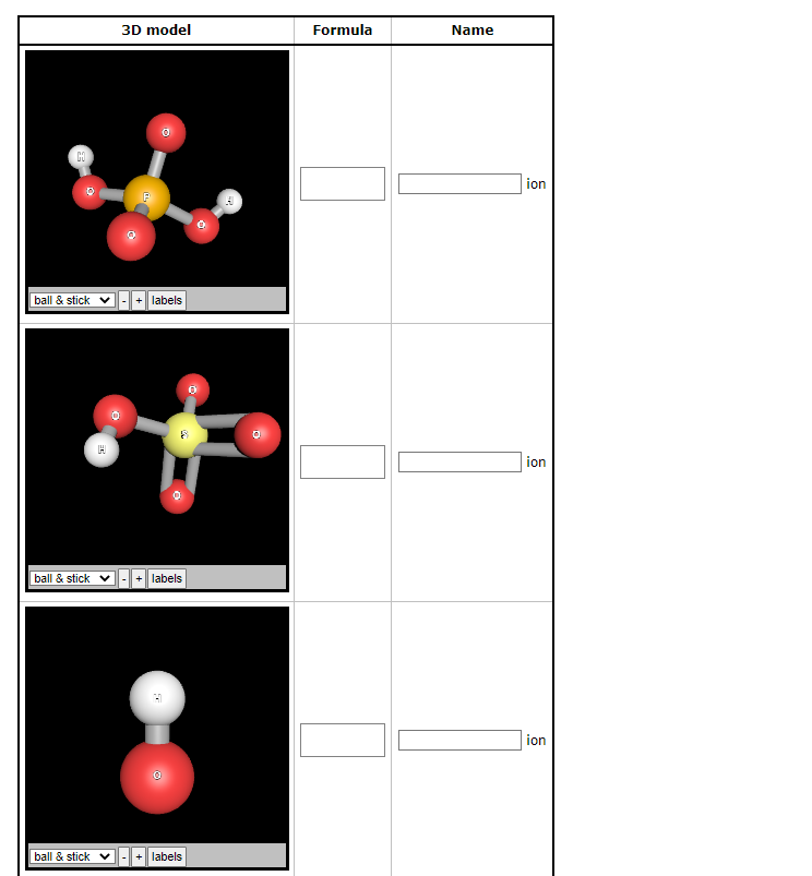 3D model
F
ball & stick ✓
O
ball & stick v - + labels
ball & stick ✓ |- + labels
+ labels
0
Formula
Name
ion
ion
ion