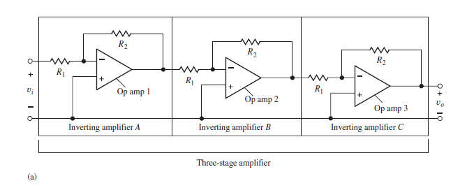 R2
R2
R2
R1
R1
Op amp 1
R1
Op amp 2
Op amp 3
Inverting amplifier A
Inverting amplifier B
Inverting amplifier C
Three-stage amplifier
(a)
Q+ 19

