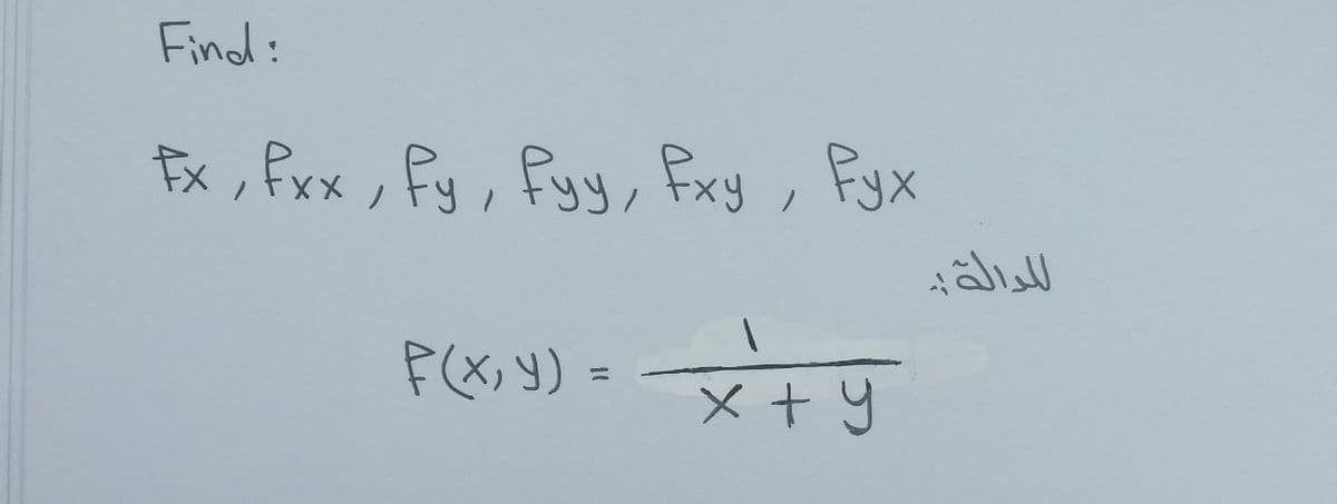 Find:
Ex, fxx , fy, fyy, Fxy , Fyx
%3D
x+y
