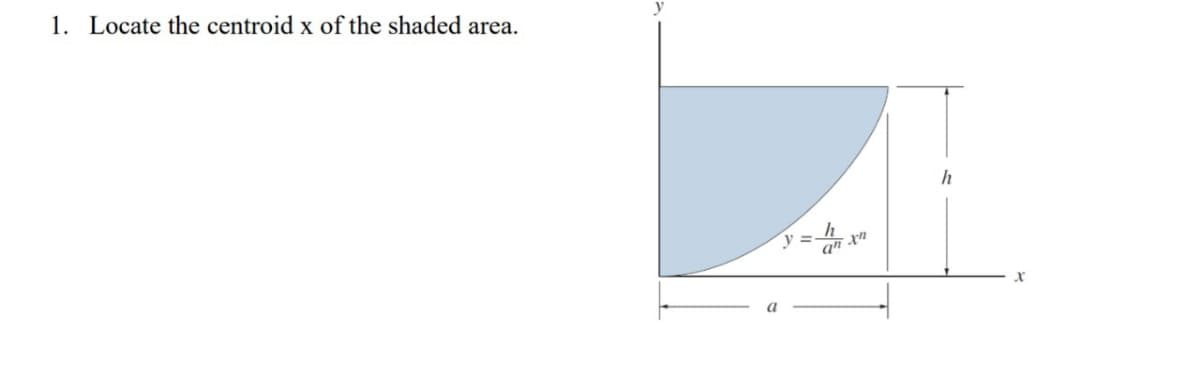 1. Locate the centroid x of the shaded area.
y =
an xn
h
X