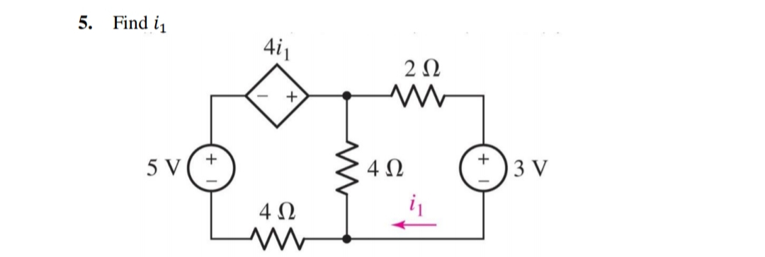 5. Find i
4i1
2 0
5 V
4Ω
3 V
4 0
