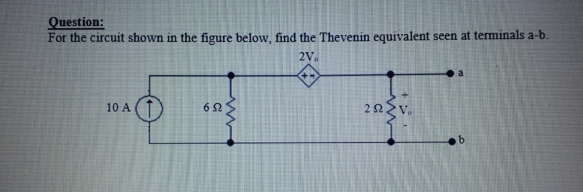 Question:
For the circuit shown in the figure below, find the Thevenin equivalent seen at terminals a-b.
2V.
a
10 A
V.

