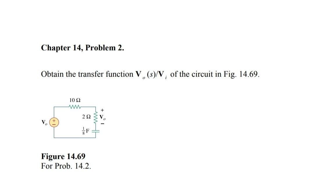Chapter 14, Problem 2.
Obtain the transfer function V (s)/V, of the circuit in Fig. 14.69.
0
10 S2
ww
292
F
Figure 14.69
For Prob. 14.2.