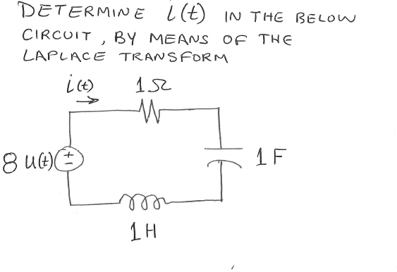 DETERMINE
CIRCUIT BY MEANS OF THE
LAPLACE
TRANSFORM
i (t)
1520
8 utt)(
)
m
1H
L(t)
L(t) IN THE BELOW
1F