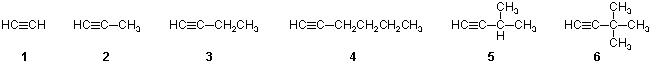 CH,
HC=C-C-CH,
ÇH,
HCEC-C-CH,
HCECH
HC=C-CH,
HC=C-CH,CH,
HC=C-CH,CH,CH,CH,
1
2
3
5
6
