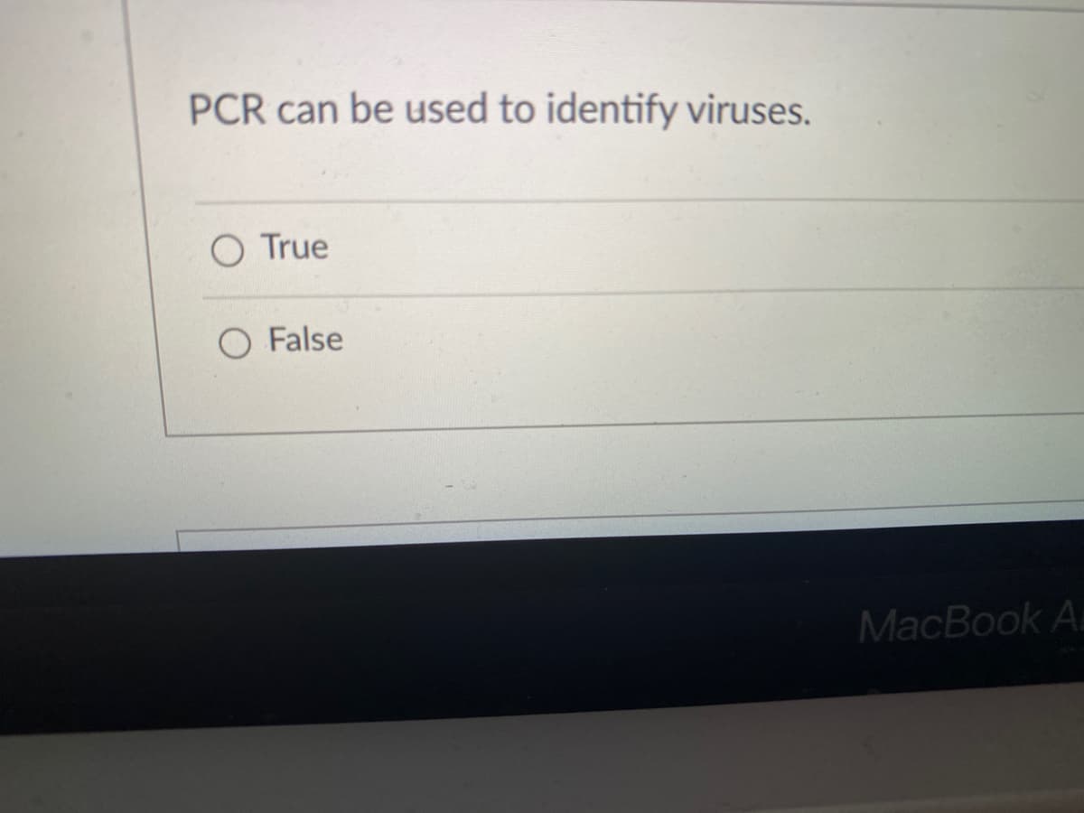 PCR can be used to identify viruses.
O True
O False
MacBook A
