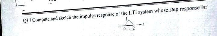 Q1/Compute and sketch the impulse response of the LTI system whose step response is:
012