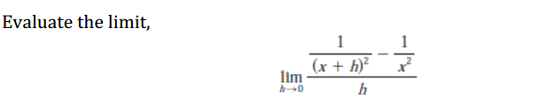 Evaluate the limit,
1
(x + h)?
lim
h

