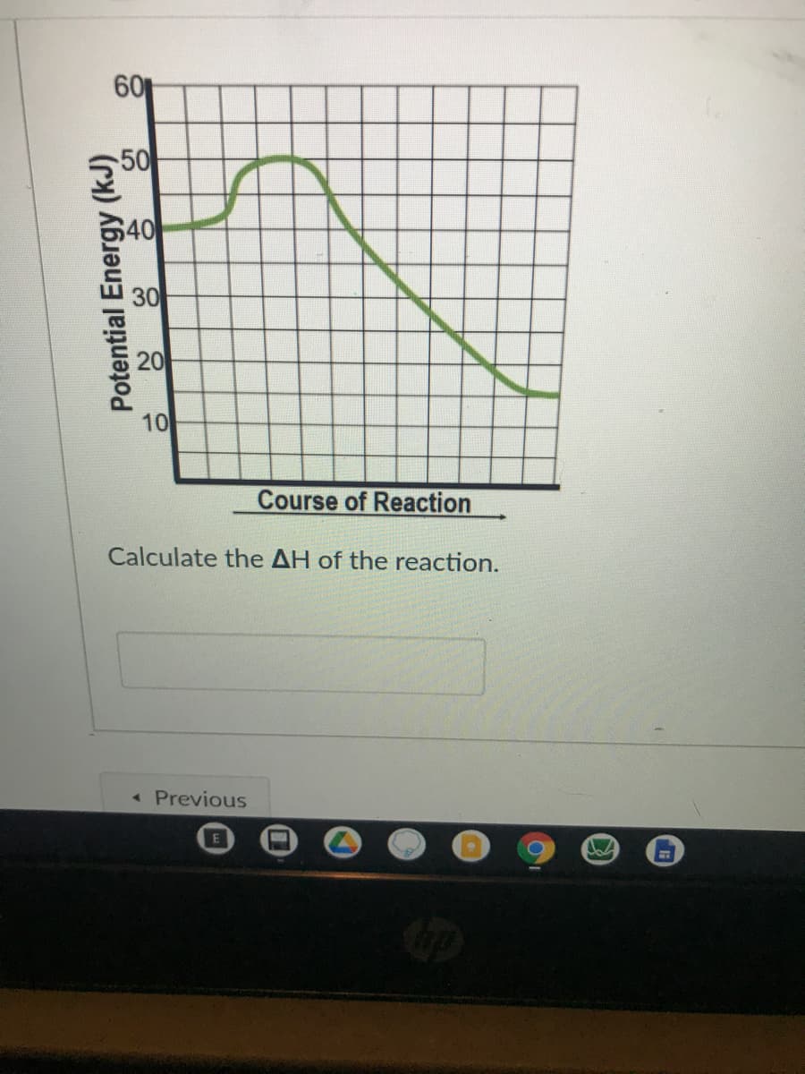 60
50
$40
30
10
Course of Reaction
Calculate the AH of the reaction.
< Previous
E
Potential Energy (kJ)
