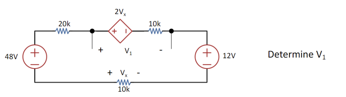 48V
+
20k
ww
2Vx
+ Vx
ww
10k
-
10k
www
+
12V
Determine V₁₂