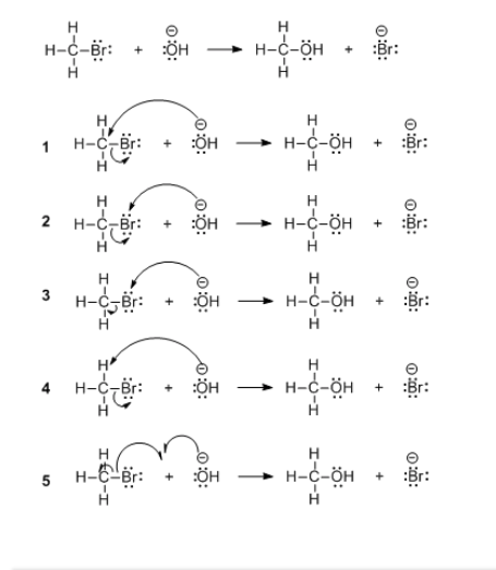 H
H
H-C-Br:
+ ÖH
H-c-ÖH
Br:
H.
H
H-C-Br:
ÖH
H-c-ÖH + :Br:
H
2 H-C-Br:
+ ÖH
H
> н-с-ӧн
+ Br:
H
H
H
H
3
H-C-Br:
ÖH
H-c-ÖH + :Br:
H
H
4 H-C-Br:
+ ÖH
H-c-ÖH + :Br:
H-C-Br:
ÖH
H-c-ÖH
:Br:
5
I-U-I
