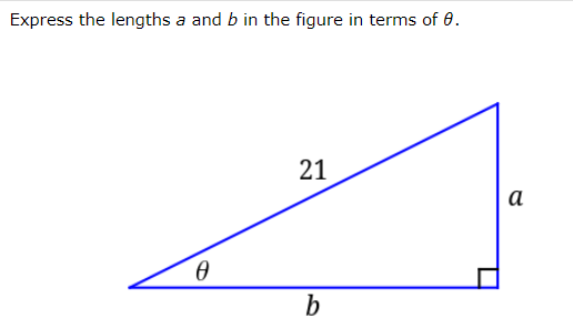 Express the lengths a and b in the figure in terms of 0.
21
a
Ꮎ
b