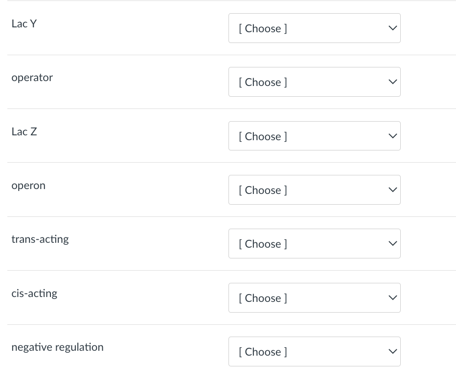 Lạc Y
[ Choose ]
operator
[ Choose ]
Lạc Z
[ Choose ]
operon
[ Choose ]
trans-acting
[ Choose ]
cis-acting
[ Choose ]
negative regulation
[ Choose ]
>
>
>
>
>
>
>
