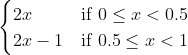 2x
2x1
if 0 < x < 0.5
if 0.5 x < 1