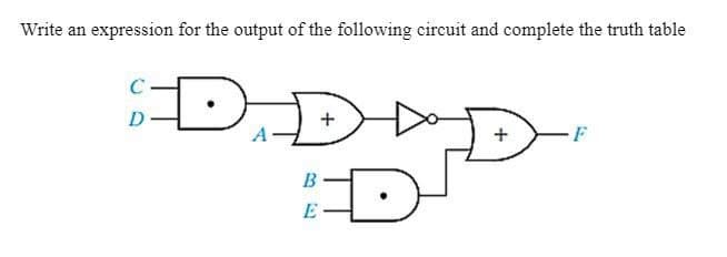 Write an expression for the output of the following circuit and complete the truth table
C
DD+
B
E
+
F