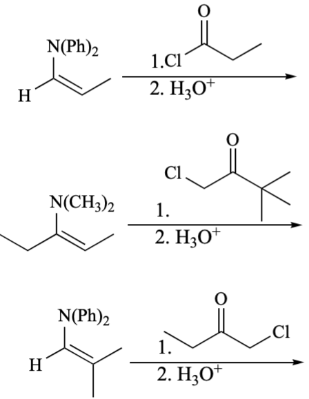 N(Ph)2
1.Cl
2. HО"
H
Cl
N(CH3)2
1.
2. H30*
N(Ph)2
.Cl
1.
H
2. H3O*
