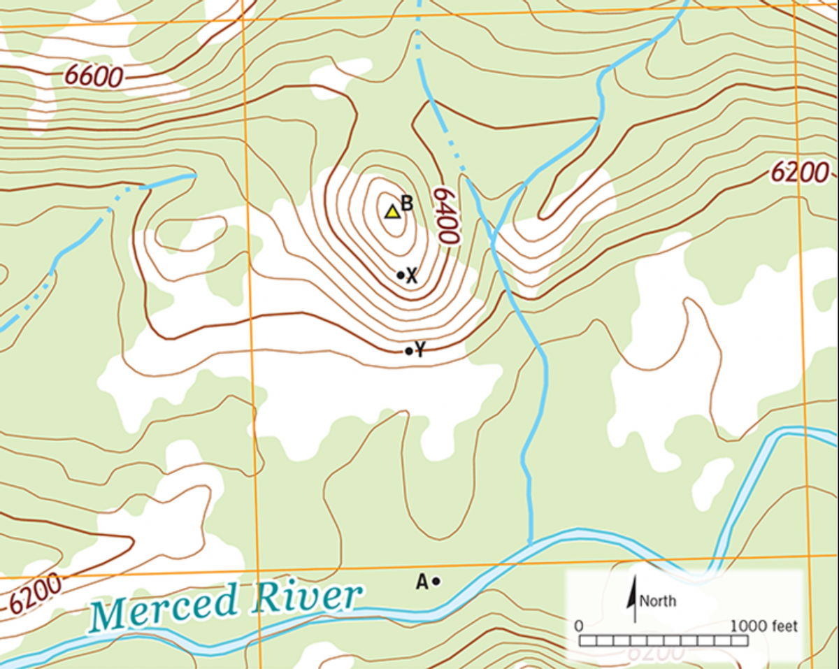 6600
AB
6200
Merced River
X
6400
6200
A⚫
North
1000 feet