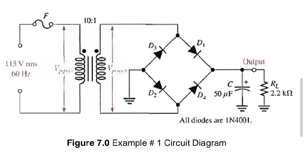 115 V mms
60 Hz
O
10:1
ellel
-40000
Visert
Output
с
D₁ 50 μF
All diodes are IN4001.
D₂
Figure 7.0 Example # 1 Circuit Diagram
www
R₂
2.2 ΚΩ